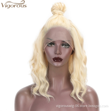 Vigorous Short Bob Wavy Wigs Lace Frontal Middle Part Wigs For African Women High Temperature Synthetic Wholesale Price